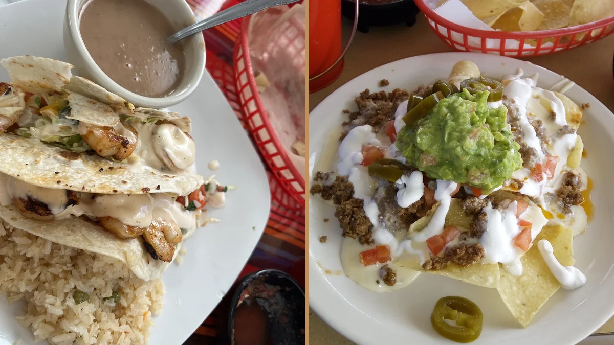 Colorful Mexican dishes on a restaurant table.