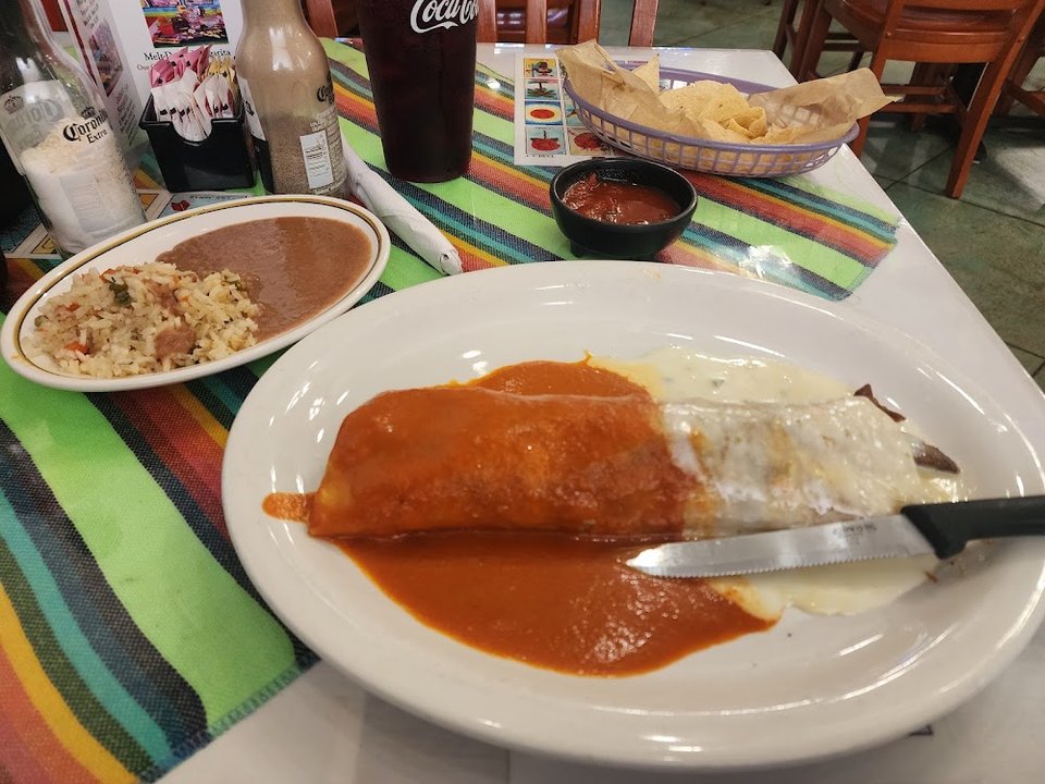 Colorful Mexican dishes on a restaurant table.